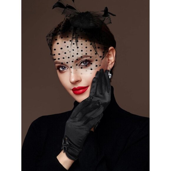 Fascinator Hat Lace Gloves Veil Headpiece for Women Funeral Tea Party Elegant main image 4